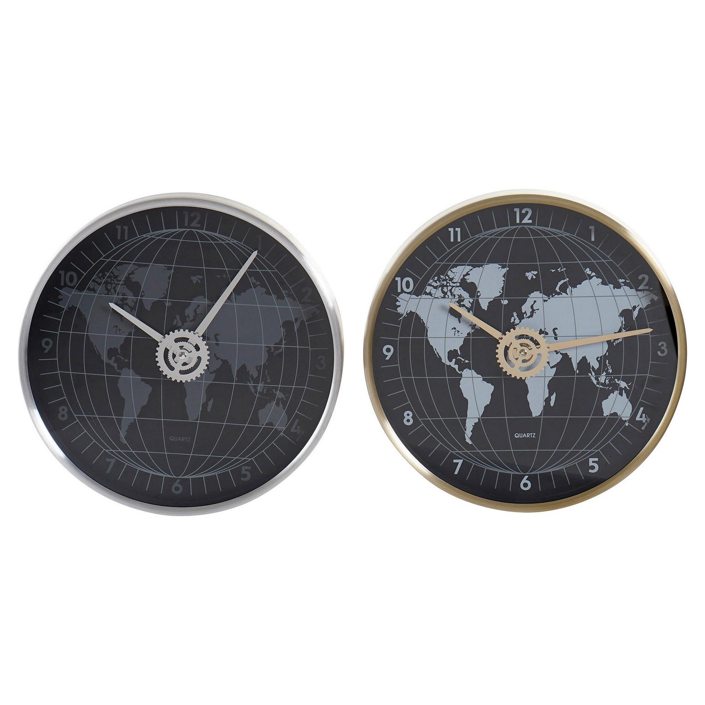Wall Clock DKD Home Decor Black Golden Silver Aluminium Crystal World Map 30 x 4,3 x 30 cm (2 Units)-0