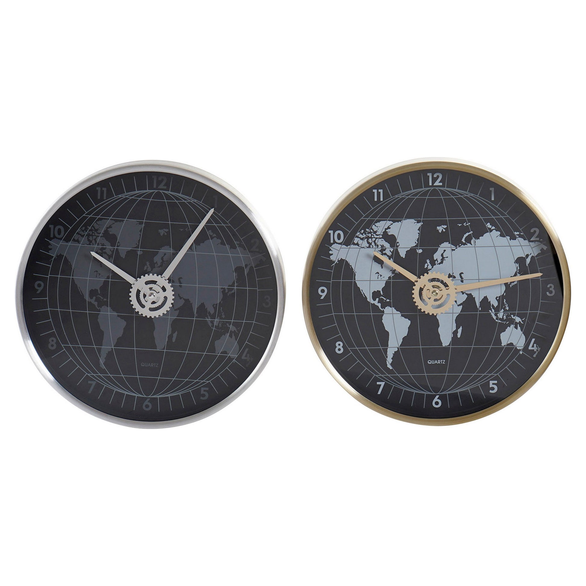Wall Clock DKD Home Decor Black Golden Silver Aluminium Crystal World Map 30 x 4,3 x 30 cm (2 Units)-0