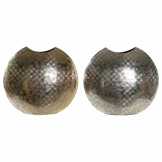 Vase DKD Home Decor 37 x 14 x 33 cm Silver Golden Aluminium Modern (2 Units)-0
