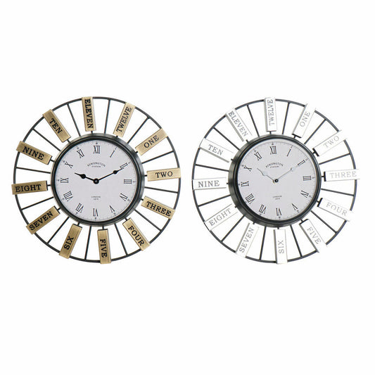 Wall Clock DKD Home Decor 40 x 6,4 x 40 cm Crystal Silver Golden Iron (2 Units)-0