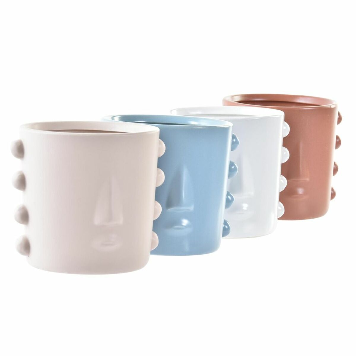 Planter DKD Home Decor Face Stoneware (15 x 13 x 12,5 cm) (4 Units)-2