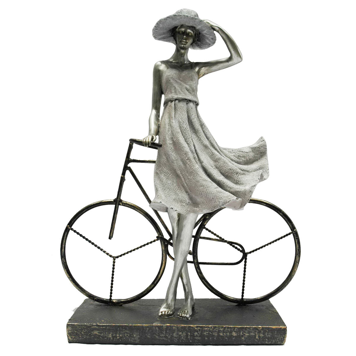 Decorative Figure DKD Home Decor Lady Silver Bicycle Metal Resin (27,5 x 9,5 x 34,5 cm)-0