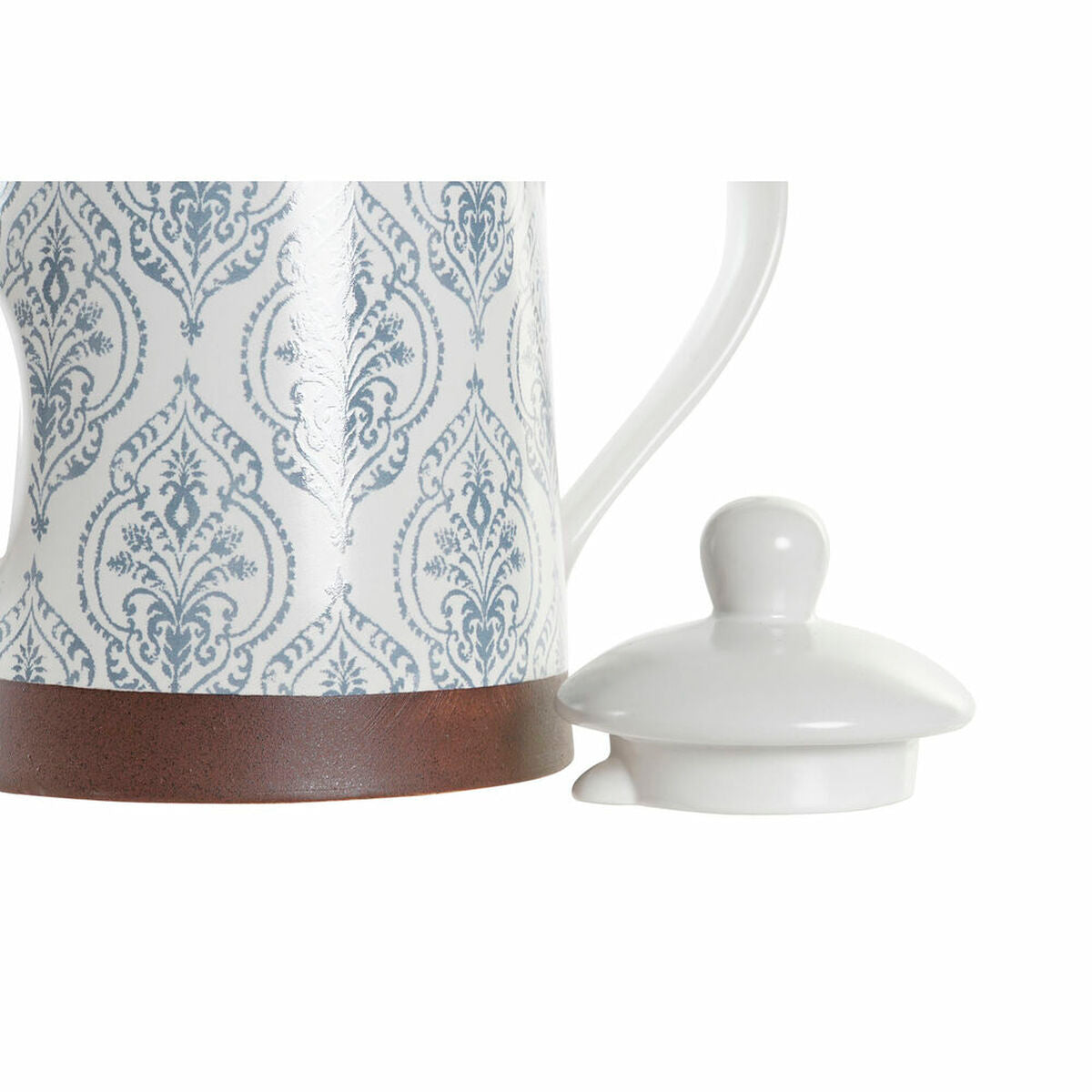Teapot DKD Home Decor Blue White Brown Rubber wood Stoneware-1