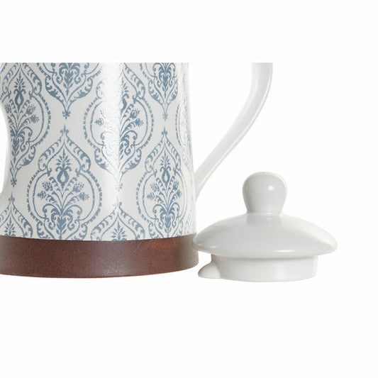 Teapot DKD Home Decor Blue White Brown Rubber wood Stoneware-1