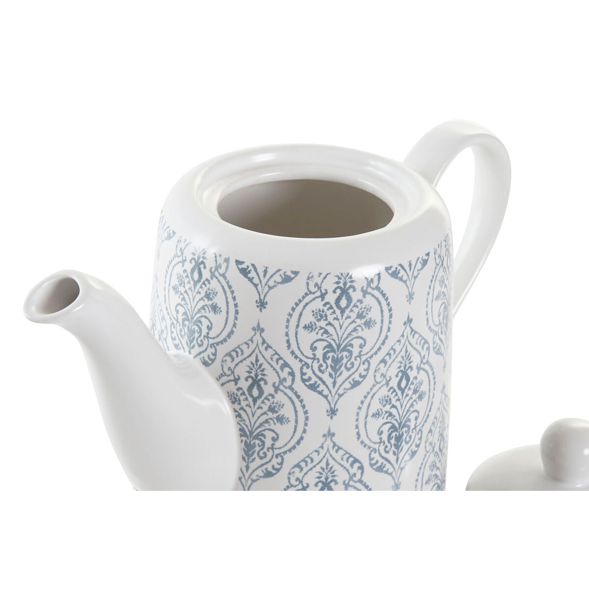 Teapot DKD Home Decor Blue White Brown Rubber wood Stoneware-2