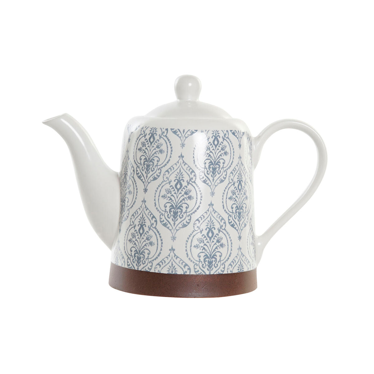 Teapot DKD Home Decor Blue White Brown Rubber wood Stoneware-0