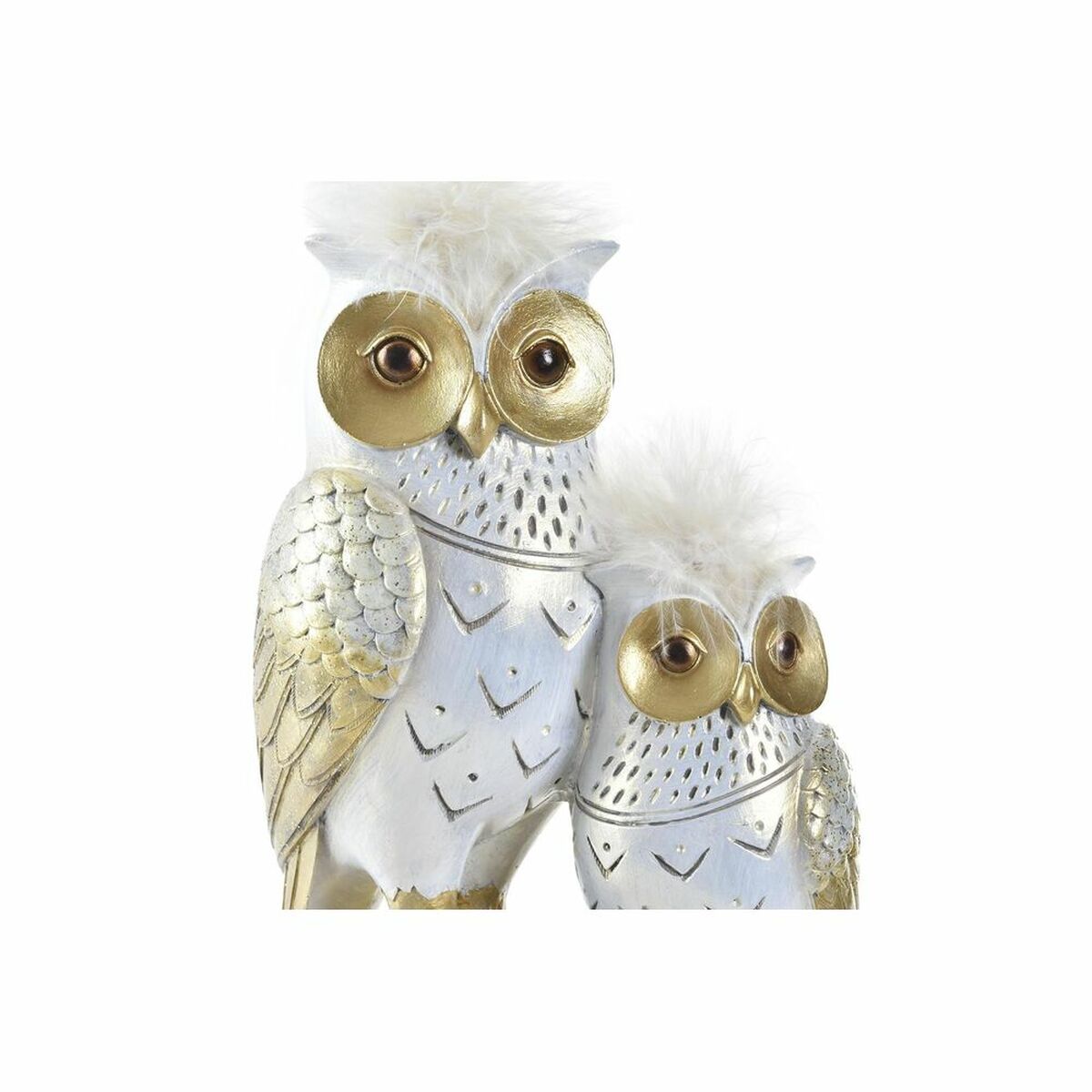 Decorative Figure DKD Home Decor 14,5 x 9 x 26 cm Owl Golden White-2