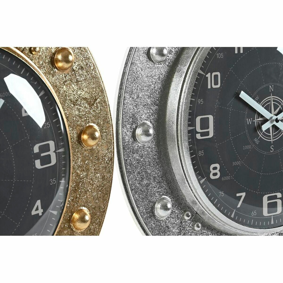 Wall Clock DKD Home Decor 48,5 x 6 x 48,5 cm Crystal Silver Black Golden Iron (2 Units)-1