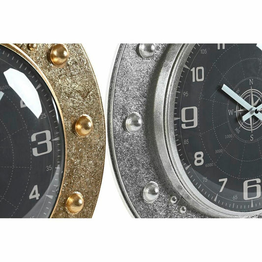 Wall Clock DKD Home Decor 48,5 x 6 x 48,5 cm Crystal Silver Black Golden Iron (2 Units)-1