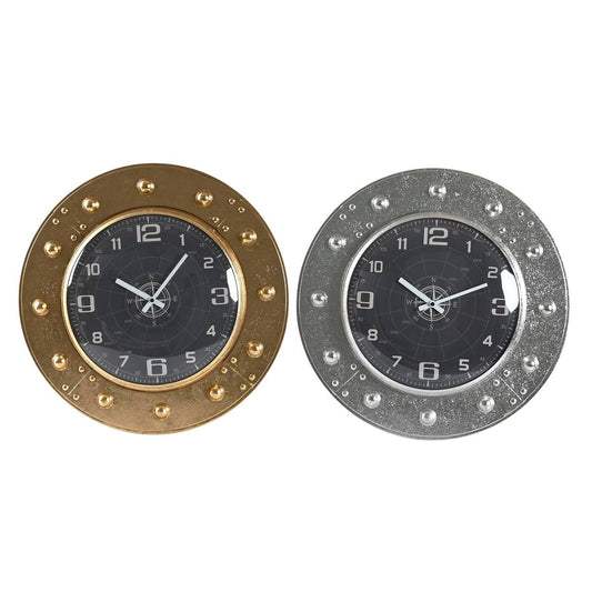 Wall Clock DKD Home Decor 48,5 x 6 x 48,5 cm Crystal Silver Black Golden Iron (2 Units)-0