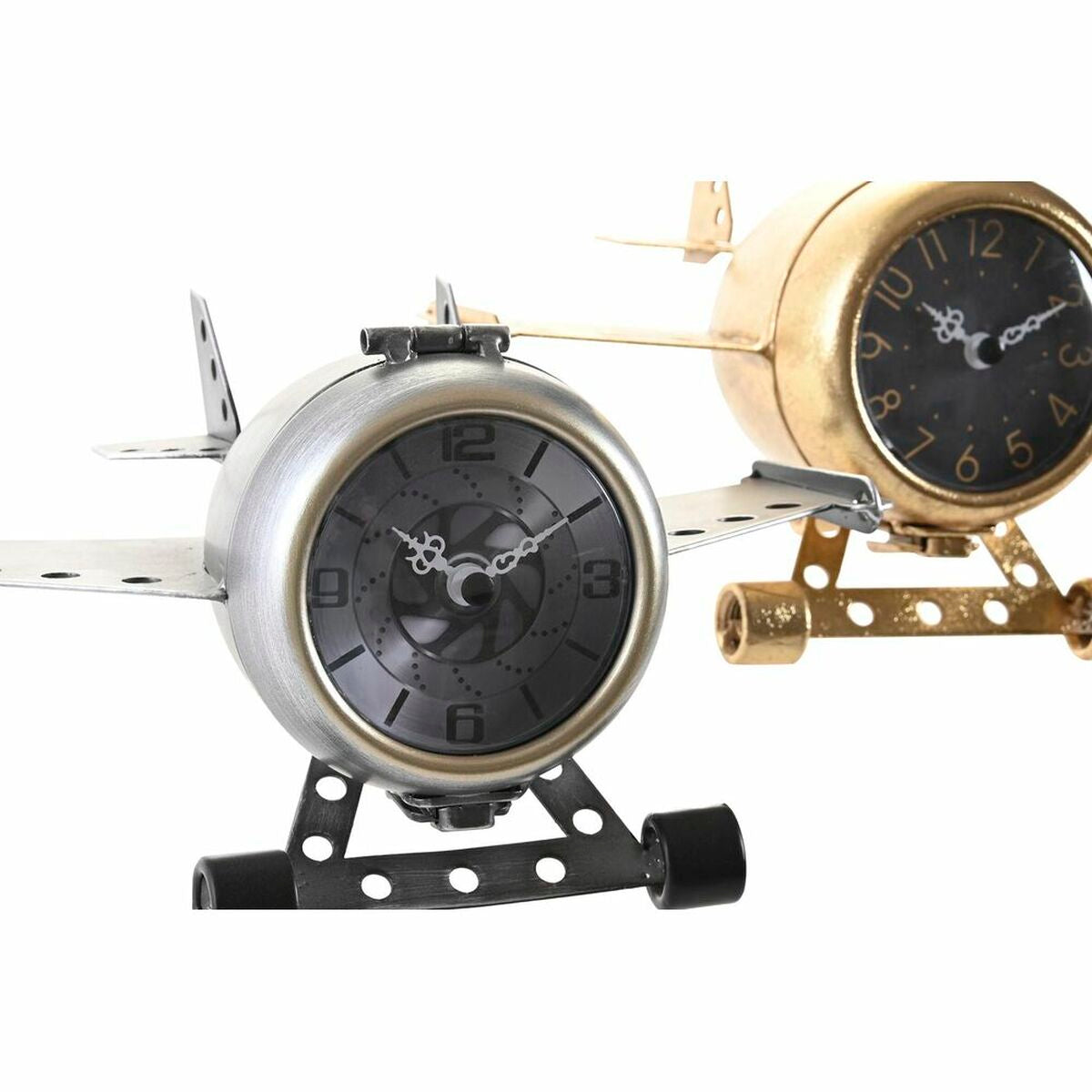 Table clock DKD Home Decor Golden Silver Aeroplane (2 Units)-2