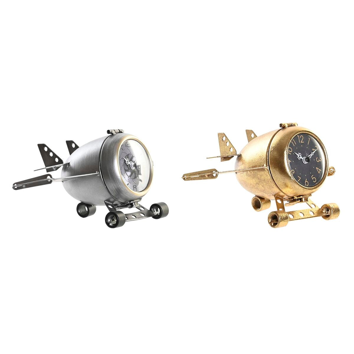 Table clock DKD Home Decor Golden Silver Aeroplane (2 Units)-0