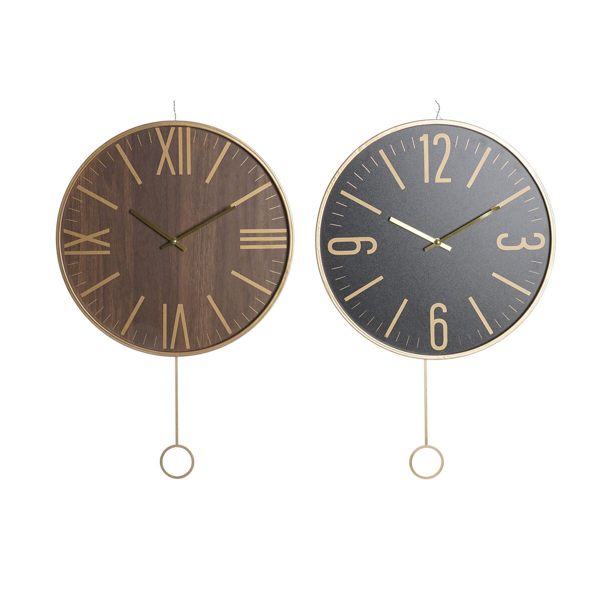 Wall Clock DKD Home Decor 40 x 4 x 40 cm Black Brown Iron Pendulum MDF Wood (2 Units)-0
