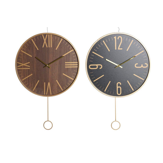 Wall Clock DKD Home Decor 40 x 4 x 40 cm Black Brown Iron Pendulum MDF Wood (2 Units)-0