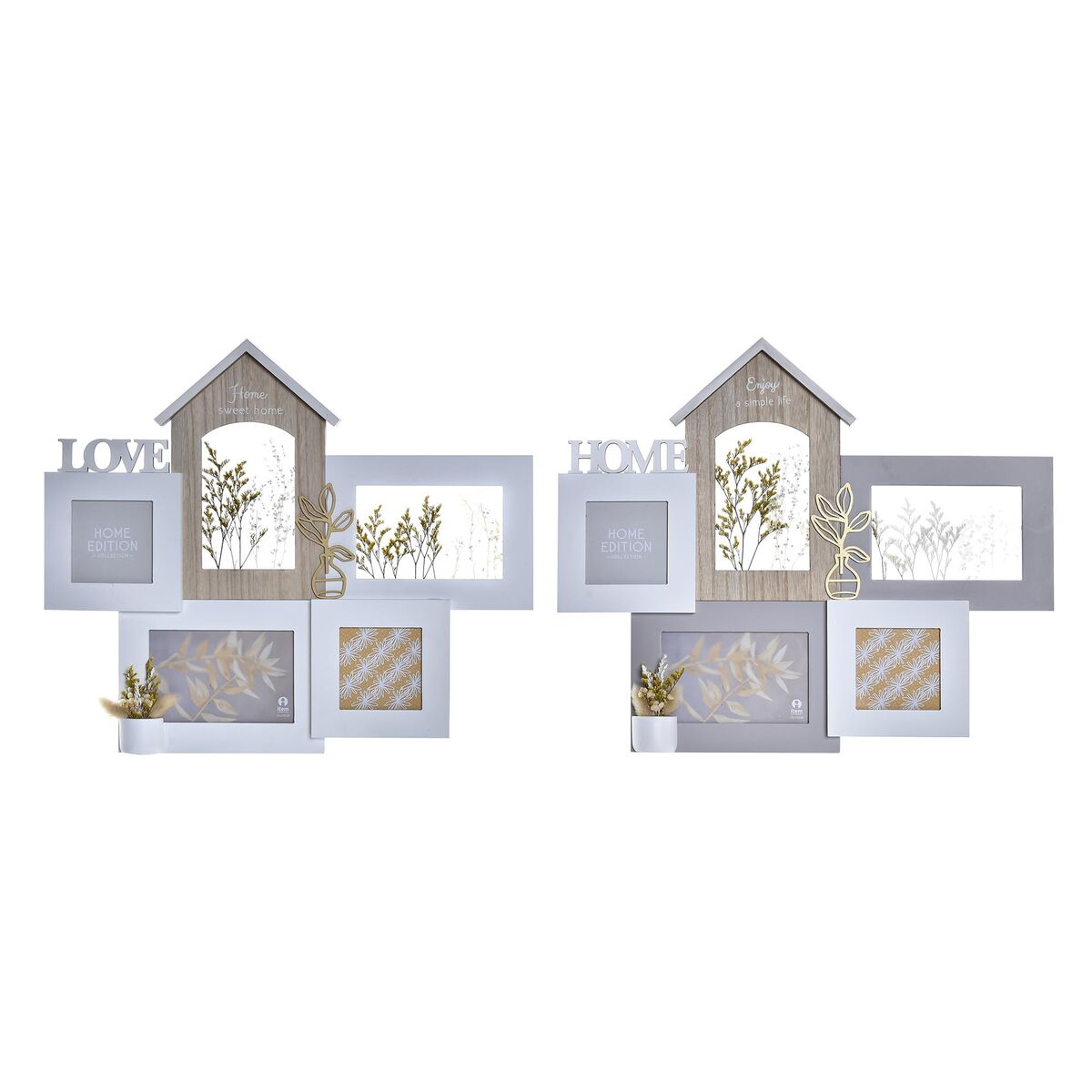 Photo frame DKD Home Decor Love Home Wood Flower Natural (46 x 3 x 39 cm) (2 Units)-0