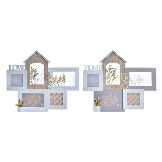 Photo frame DKD Home Decor Love Home Wood Flower Natural (46 x 3 x 39 cm) (2 Units)-0