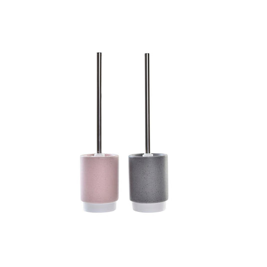 Toilet Brush DKD Home Decor Grey Pink Silver Light Pink Metal Aluminium Dolomite Urban 9,8 x 9,8 x 39 cm (2 Units)-0