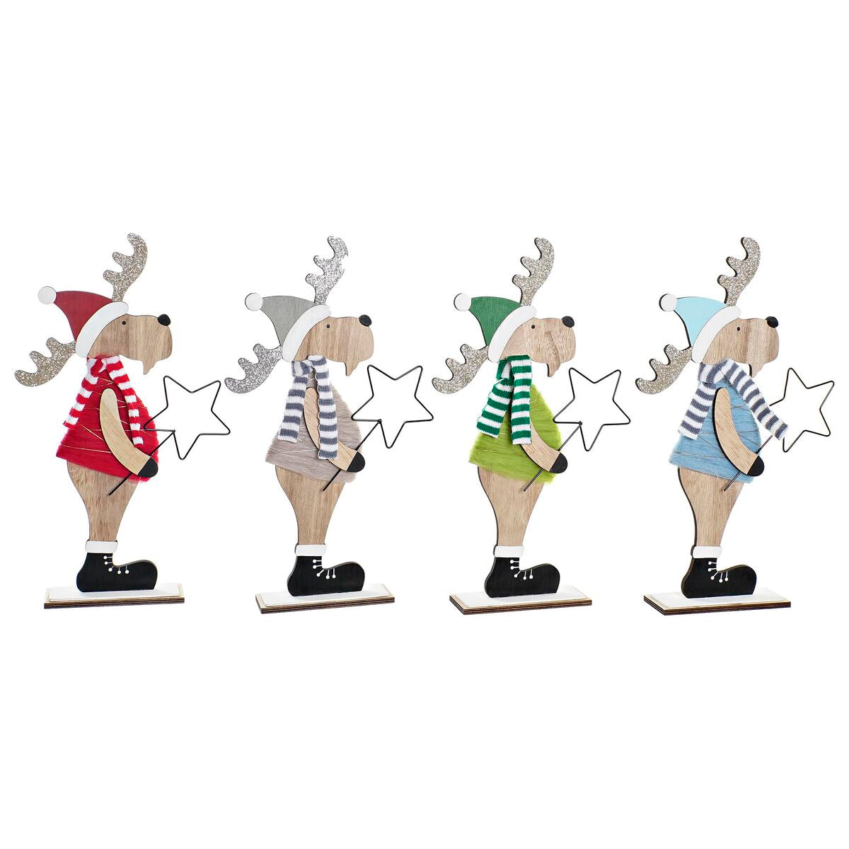 Christmas bauble DKD Home Decor Wood Polyester Reindeer (5 x 22 x 41 cm) (4 Units)-0