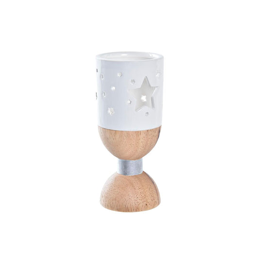 Christmas Candle Holder DKD Home Decor White Brown Natural Star 6 x 6 x 14 cm-0