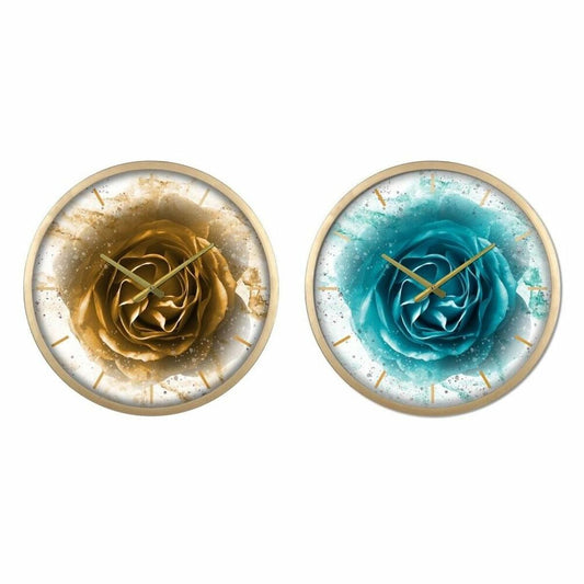 Wall Clock DKD Home Decor Crystal Golden Turquoise Iron Modern (2 Units) (40 x 6 x 40 cm)-0