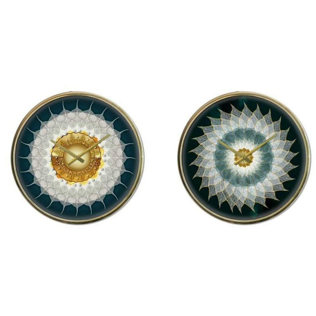Wall Clock DKD Home Decor Crystal Golden Turquoise Iron Modern (2 Units) (40 x 6 x 40 cm)-0