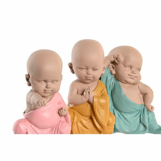 Decorative Figure DKD Home Decor Blue Pink Yellow Resin Monk (8 x 5,5 x 12,7 cm) (3 Units)-1