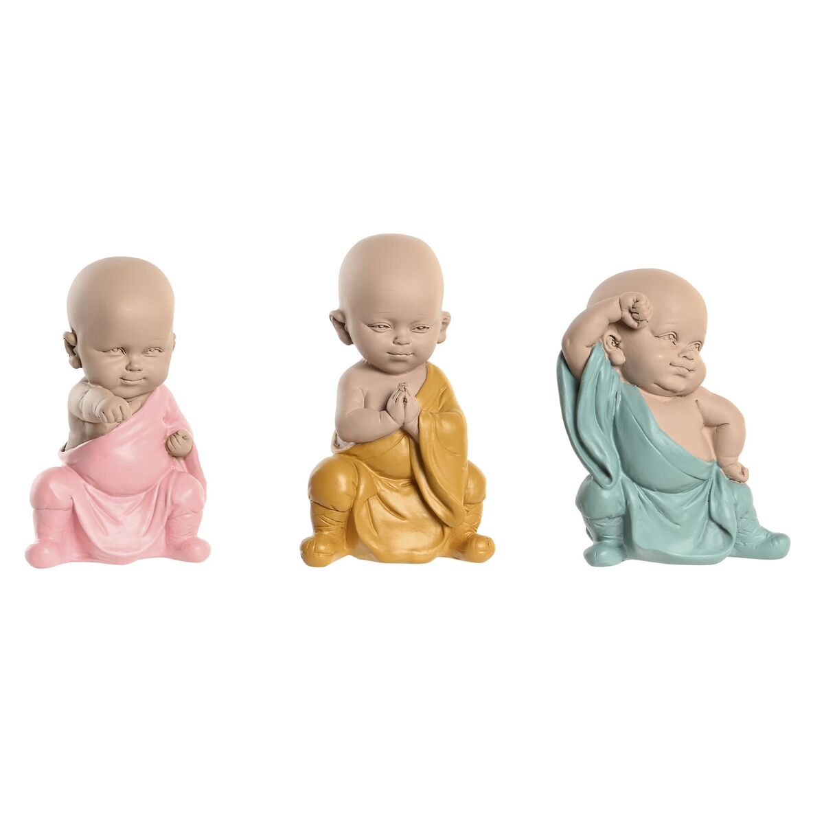 Decorative Figure DKD Home Decor Blue Pink Yellow Resin Monk (8 x 5,5 x 12,7 cm) (3 Units)-0