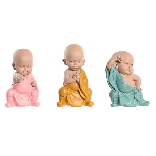 Decorative Figure DKD Home Decor Blue Pink Yellow Resin Monk (8 x 5,5 x 12,7 cm) (3 Units)-0
