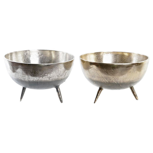 Centerpiece DKD Home Decor Golden Silver Aluminium 31 x 31 x 19,5 cm (2 Units)-0