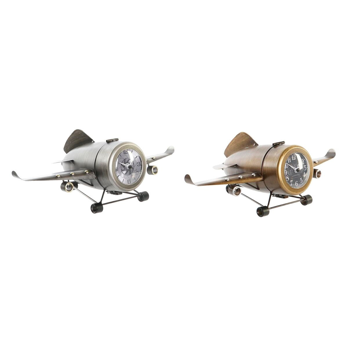 Table clock DKD Home Decor Golden Silver Aeroplane (2 Units)-0