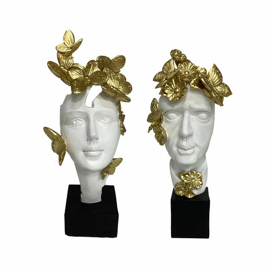 Decorative Figure DKD Home Decor White Golden Face 14 x 11 x 32 cm (2 Units)-0