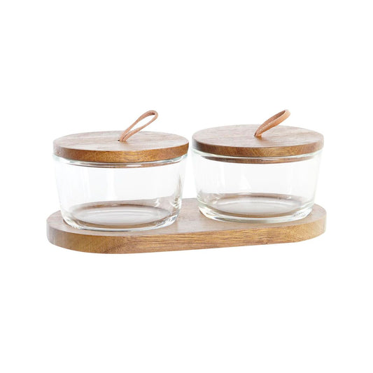 2 Tubs DKD Home Decor 20,5 x 10,5 x 7 cm Crystal Brown Transparent Acacia 240 ml-0