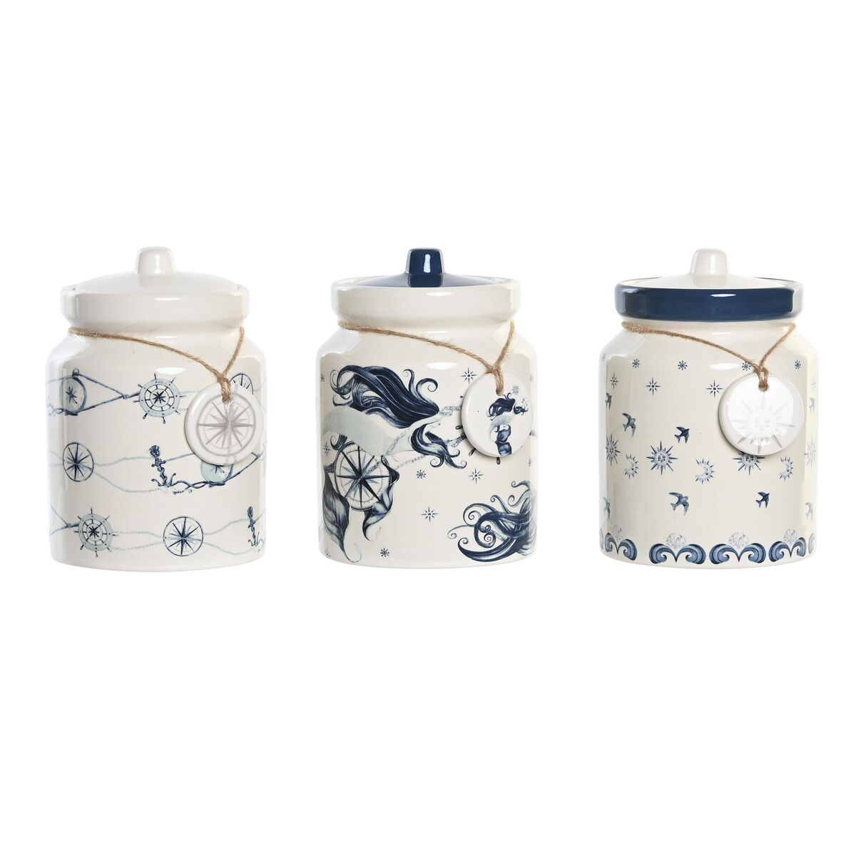 Tin DKD Home Decor 12 x 12 x 16 cm Blue White Dolomite (3 Units)-0