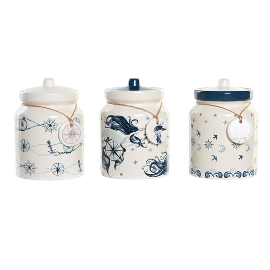 Tin DKD Home Decor 12 x 12 x 16 cm Blue White Dolomite (3 Units)-0