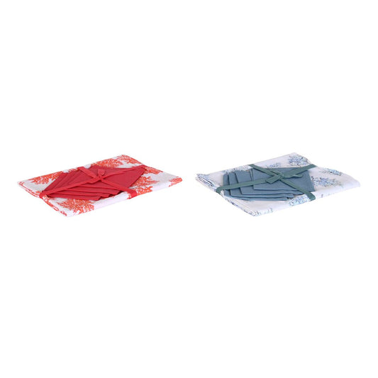 Tablecloth and napkins DKD Home Decor 150 x 150 x 0,5 cm Blue Fuchsia (2 Units)-1