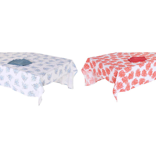 Tablecloth and napkins DKD Home Decor 150 x 150 x 0,5 cm Blue Fuchsia (2 Units)-0