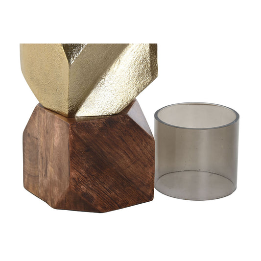 Candleholder DKD Home Decor 10 x 10 x 40,5 cm Crystal Golden Brown Aluminium Mango wood-1