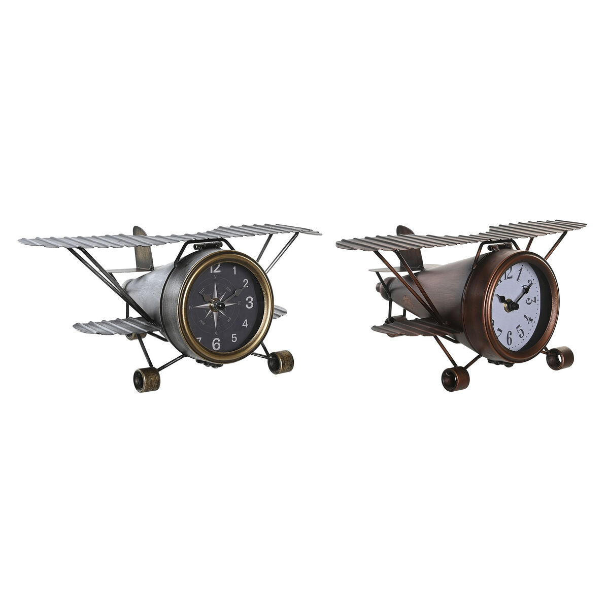 Table clock DKD Home Decor Golden Silver Aeroplane (2 Units)-0