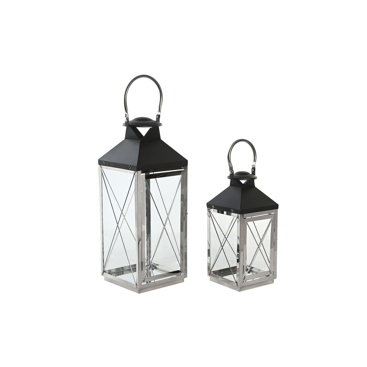 Lantern set DKD Home Decor Black Crystal Steel Modern Chromed 18 x 18 x 43 cm (2 Pieces)-0