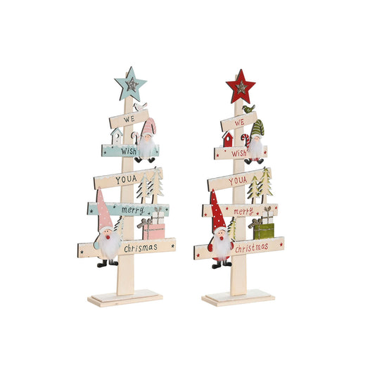 Christmas Tree DKD Home Decor Red Pink Wood 17,5 x 5 x 38 cm (2 Units)-0