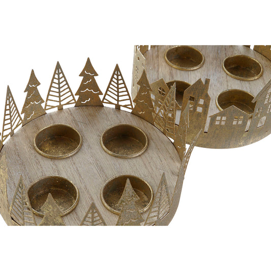 Christmas Candle Holder DKD Home Decor Golden Natural 16,5 x 16,5 x 8,5 cm (2 Units)-1