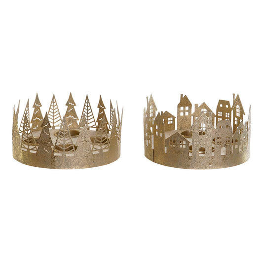 Christmas Candle Holder DKD Home Decor Golden Natural 16,5 x 16,5 x 8,5 cm (2 Units)-0