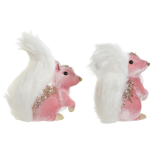 Christmas bauble DKD Home Decor White Pink Squirrel 20 x 11 x 22 cm (2 Units)-1