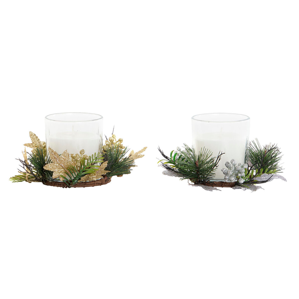 Candle DKD Home Decor Golden Silver Christmas 15 x 15 x 5 cm (2 Units)-3