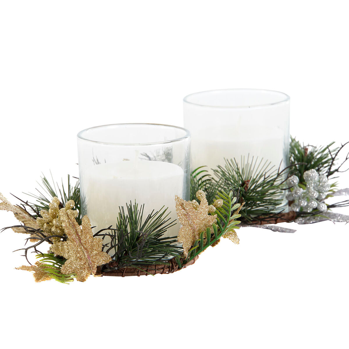 Candle DKD Home Decor Golden Silver Christmas 15 x 15 x 5 cm (2 Units)-2