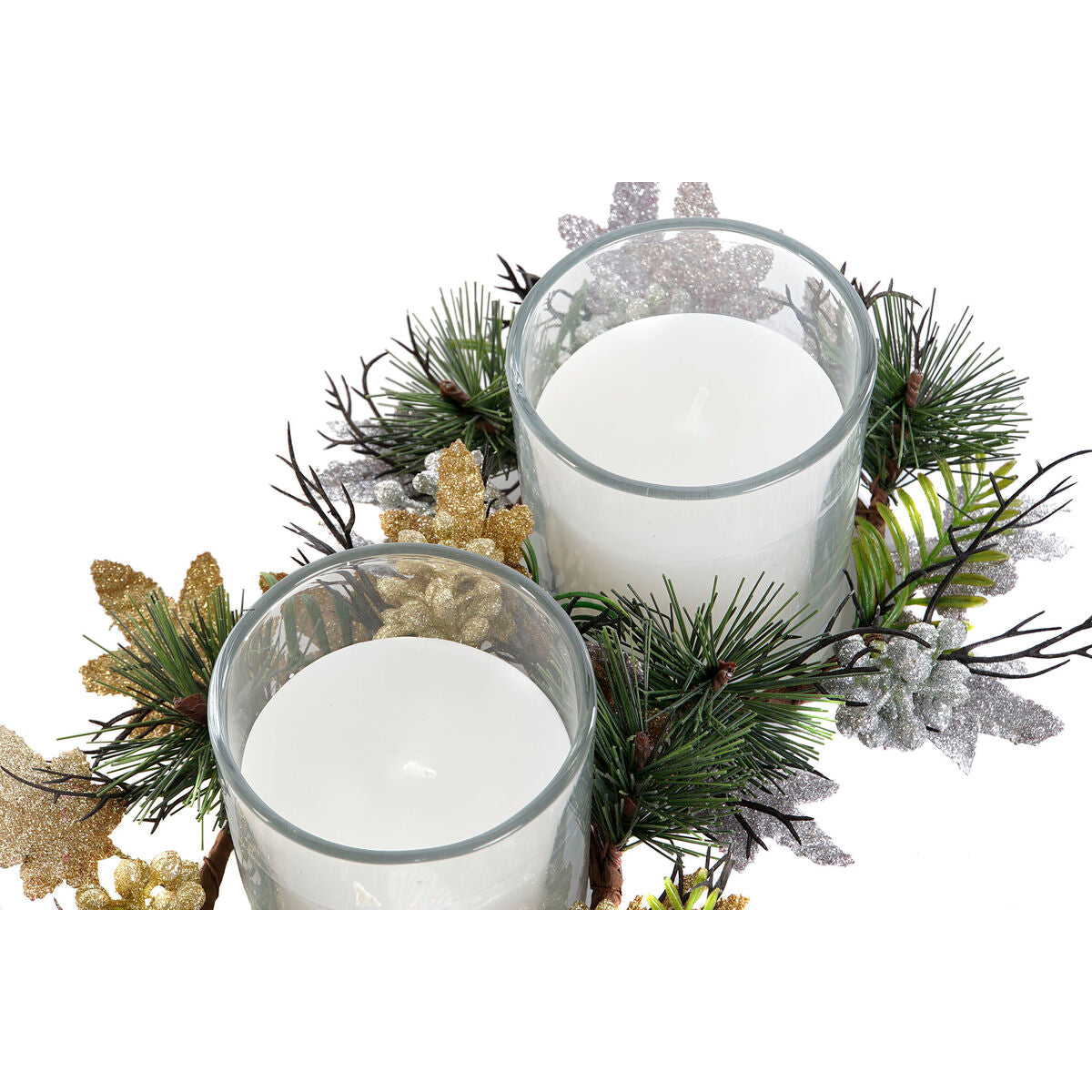 Candle DKD Home Decor Golden Silver Christmas 15 x 15 x 5 cm (2 Units)-1
