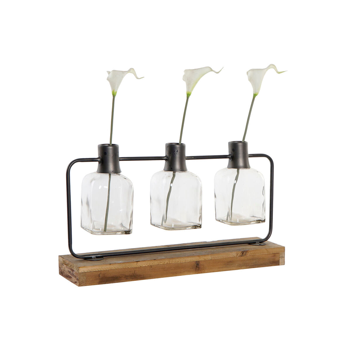 Vase DKD Home Decor Black Natural Metal Crystal Paolownia wood 49 x 11 x 27 cm (3 Pieces)-2