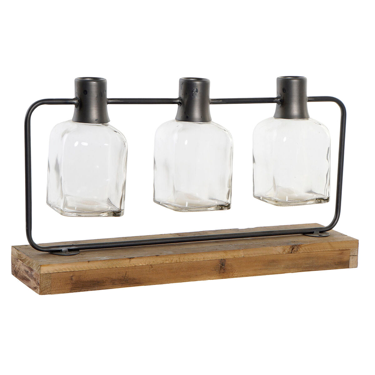 Vase DKD Home Decor Black Natural Metal Crystal Paolownia wood 49 x 11 x 27 cm (3 Pieces)-0