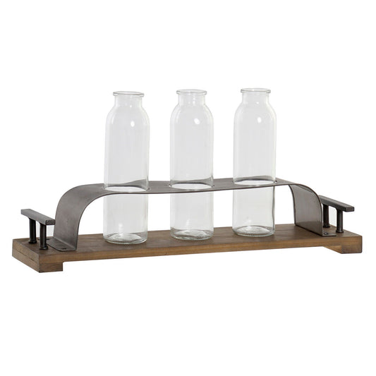 Vase DKD Home Decor Brown Black Metal Crystal 45 x 11 x 22 cm (3 Pieces)-0
