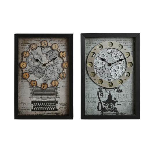 Wall Clock Home ESPRIT Yellow White Black Grey Metal Crystal Vintage 27,5 x 6,5 x 40,5 cm (2 Units)-0